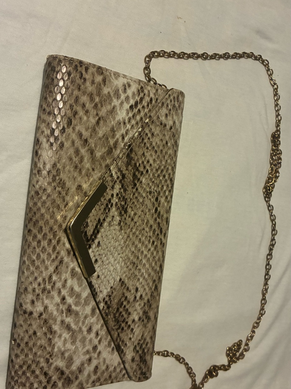 Aldo Snake-Print Envelope Clutch with Gold Chain